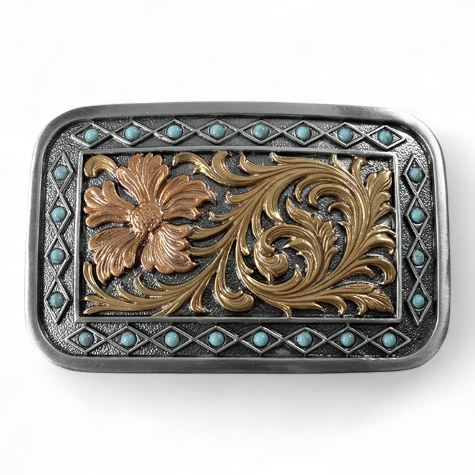 BLAZIN ROXX BUCKLE RECTANGLE FLOWER TURQUOISE