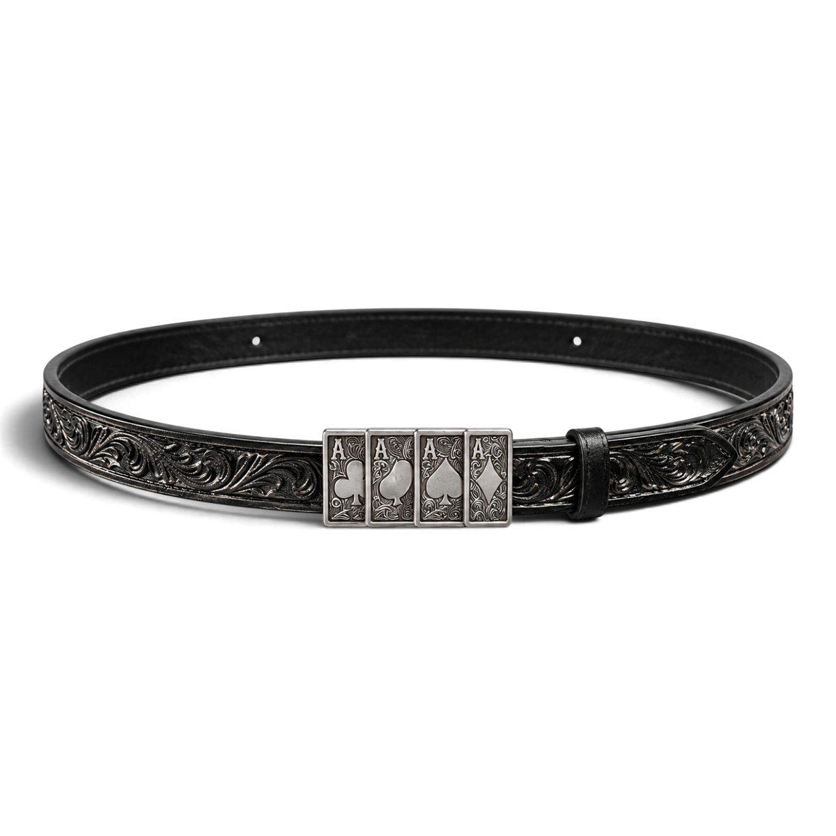 3D HATBAND 5/8 FLORAL EMBOSSED ACE CARDS BUCKLE BLACK