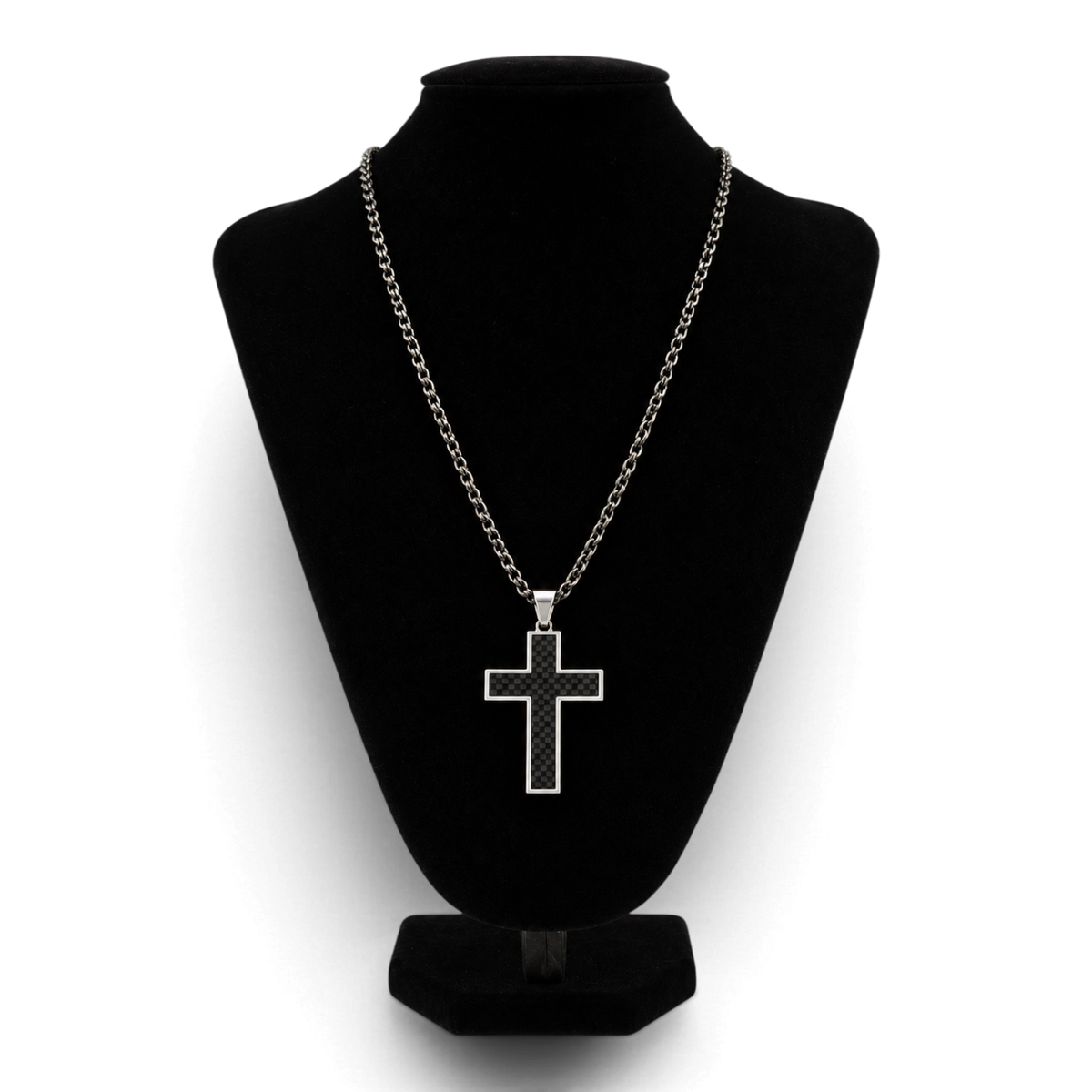 SILVER STRIKE MENS NECKLACE 22'' GUNMETAL CROSS