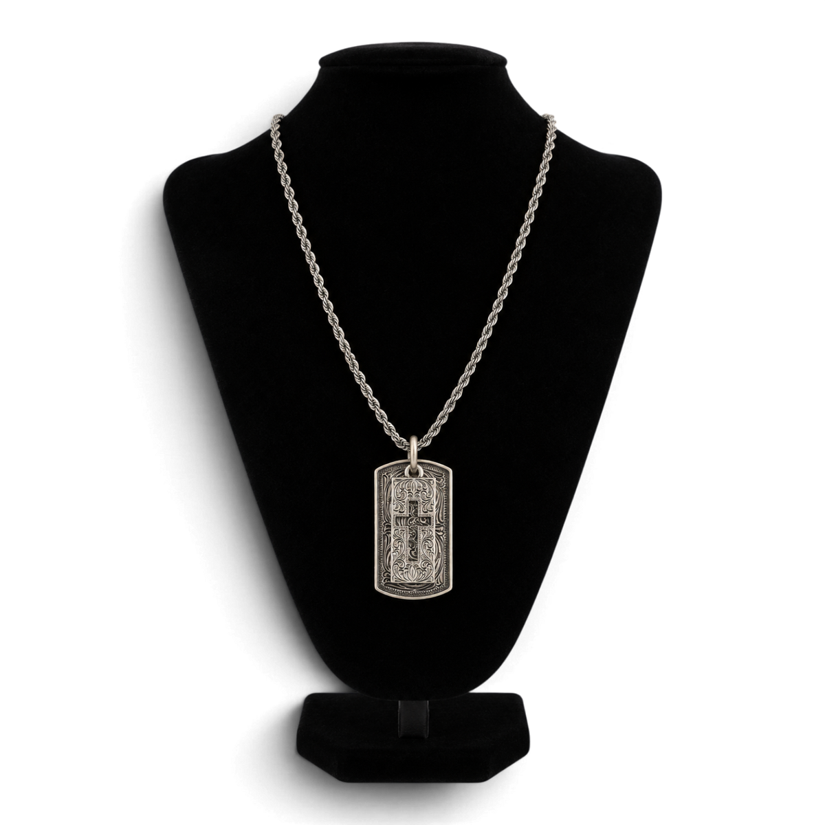 SILVER STRIKE MENS NECKLACE 24" DOG TAG CROSS SILVER