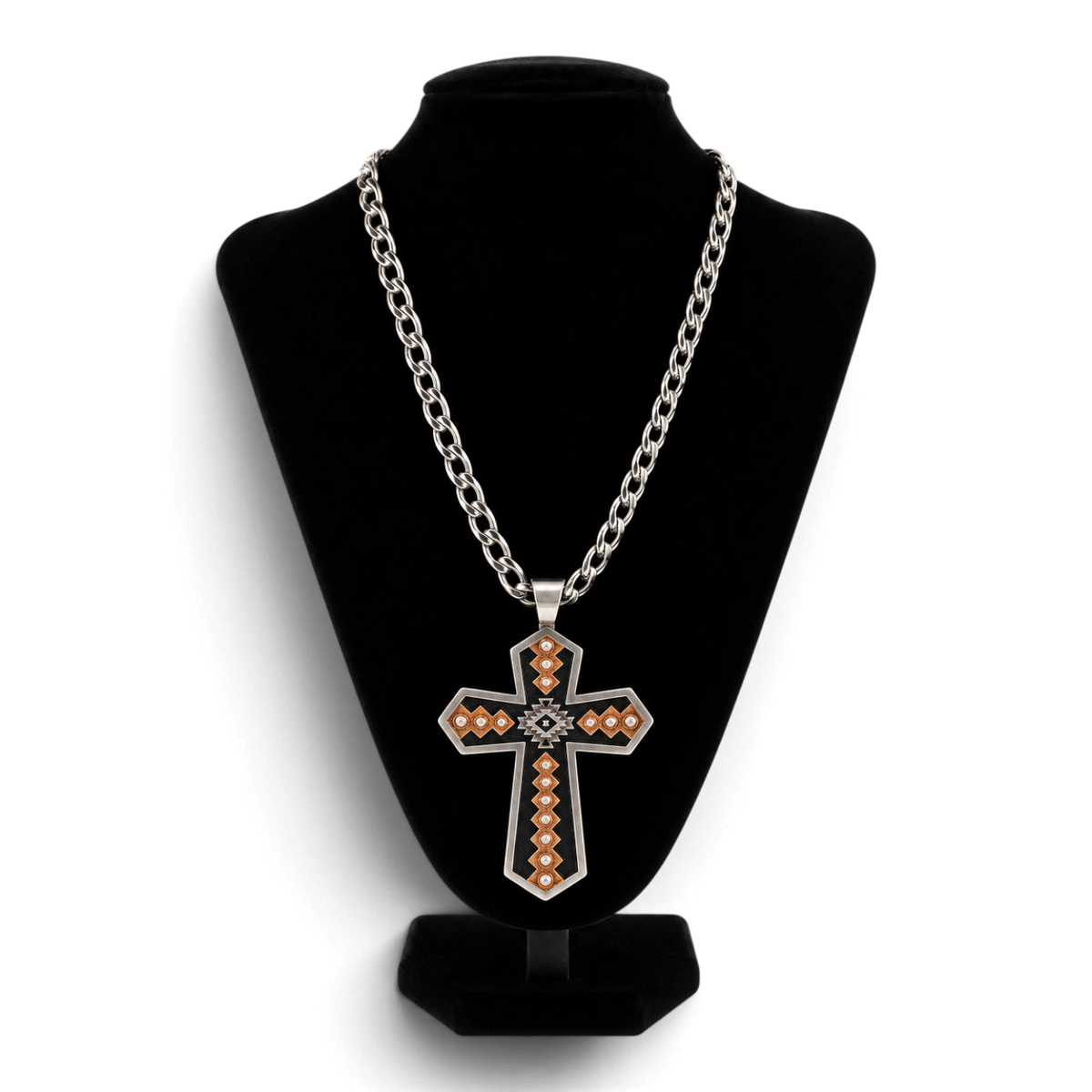 SILVER STRIKE MENS NECKLACE 24" SOUTHWESTERN CROSS