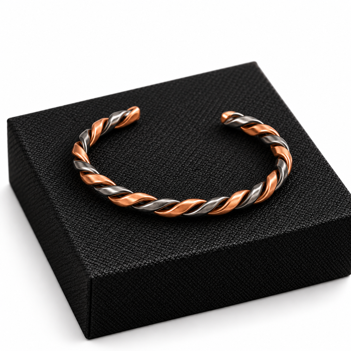 SILVER STRIKE MENS BRACELET TWISTED SILVER COPPER