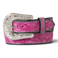 ANGEL RANCH LADIES BELT 1 1/2" HAND TOOLED FLORAL BLACK PINK