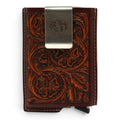3D MENS SMART WALLET TOOLED BROWN