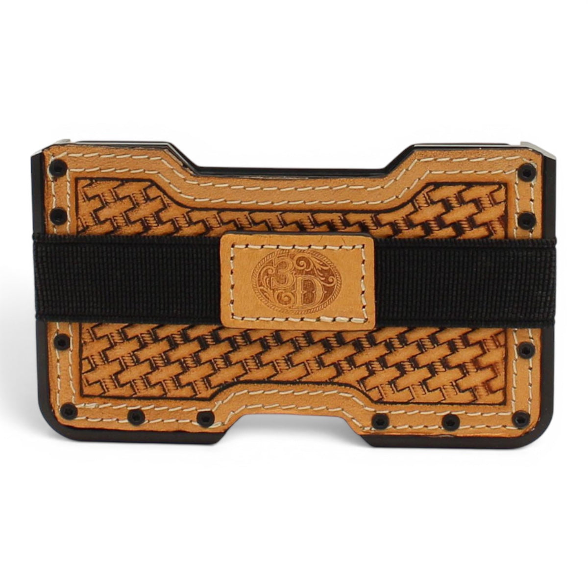 3D Belt Men's Embossed Leather Weave Tan Smart Wallet
