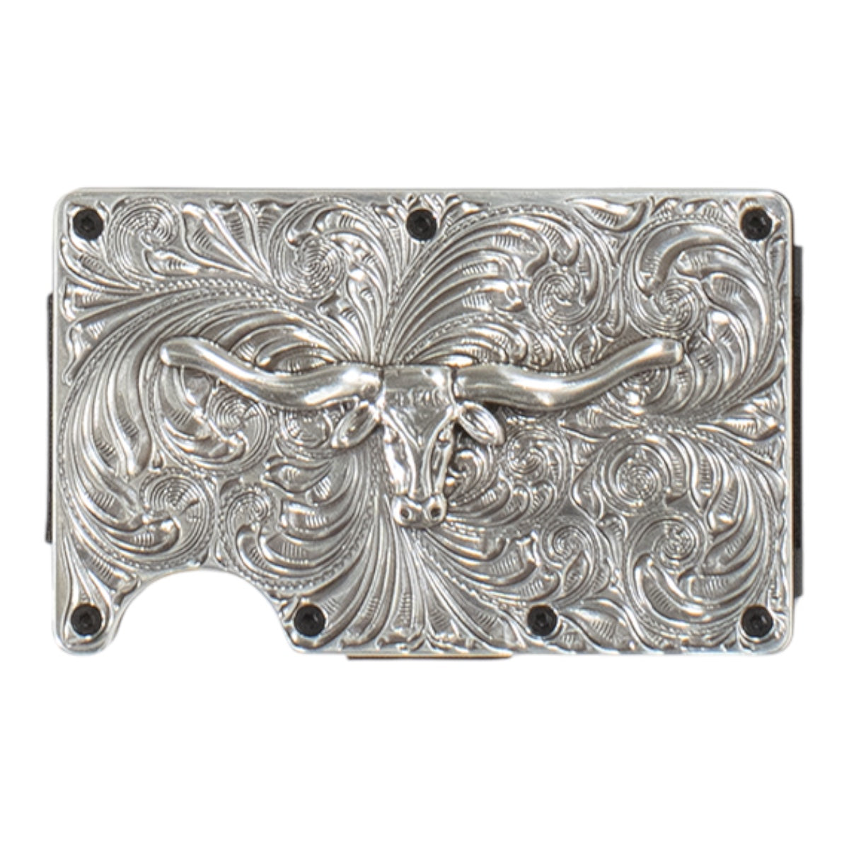 3D MENS UTILITY WALLET LONG HORN MOTIF SILVER BLACK