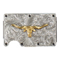 3D MENS UTILITY WALLET GOLD LONG HORN MOTIF SILVER