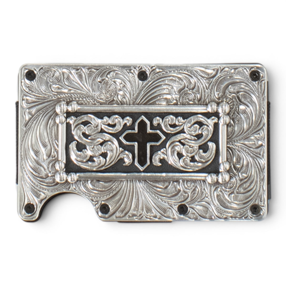 3D MENS UTILITY WALLET CROSS MOTIF BLACK SILVER