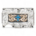 3D MENS UTILITY WALLET TURQUOISE CROSS MOTIF SILVER