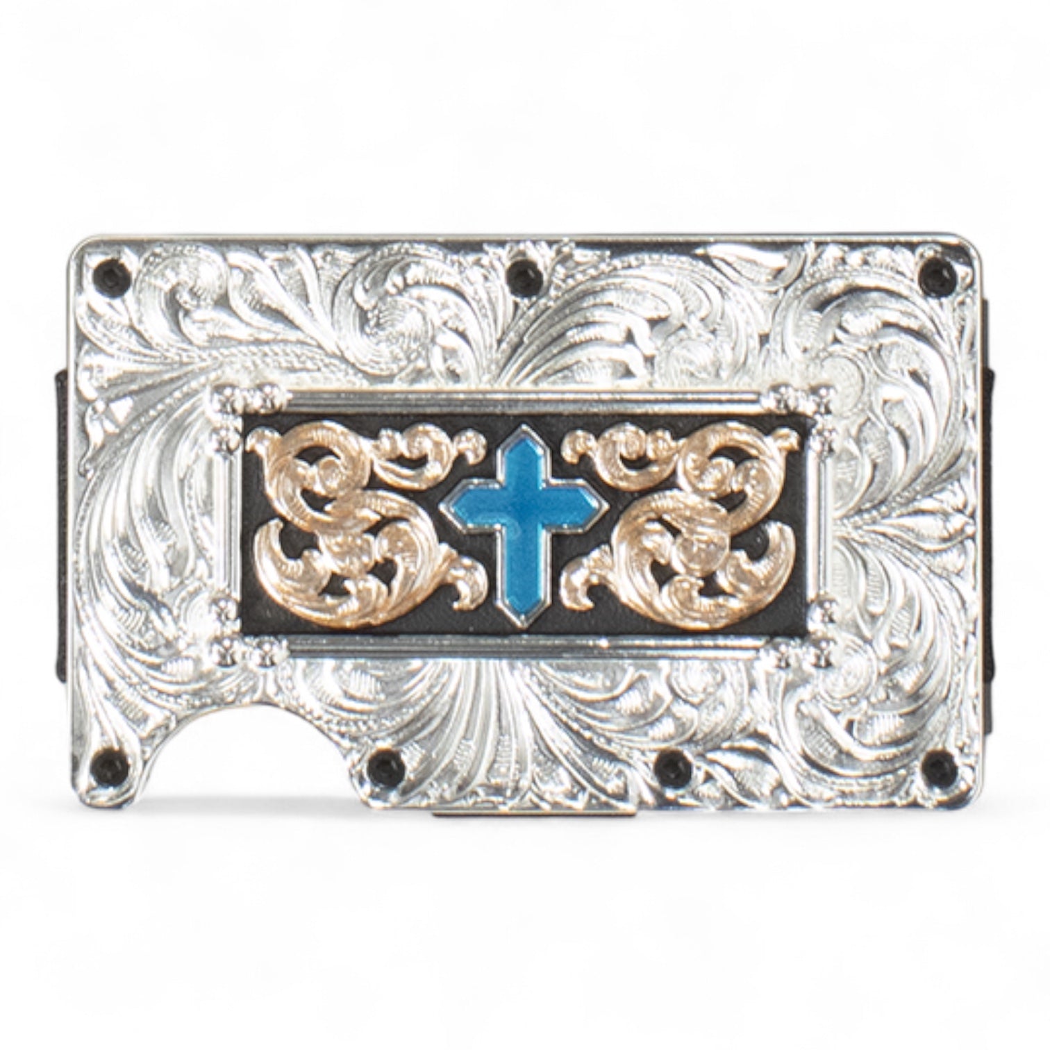 3D MENS UTILITY WALLET TURQUOISE CROSS MOTIF SILVER