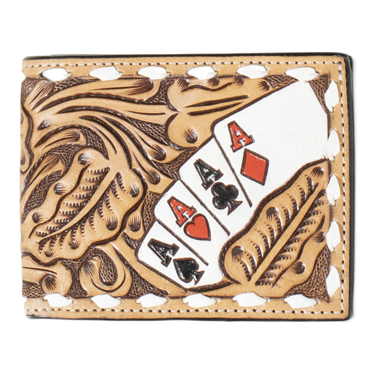 3D MENS BIFOLD WALLET HAND PAINTED ACE CARDS NATURAL