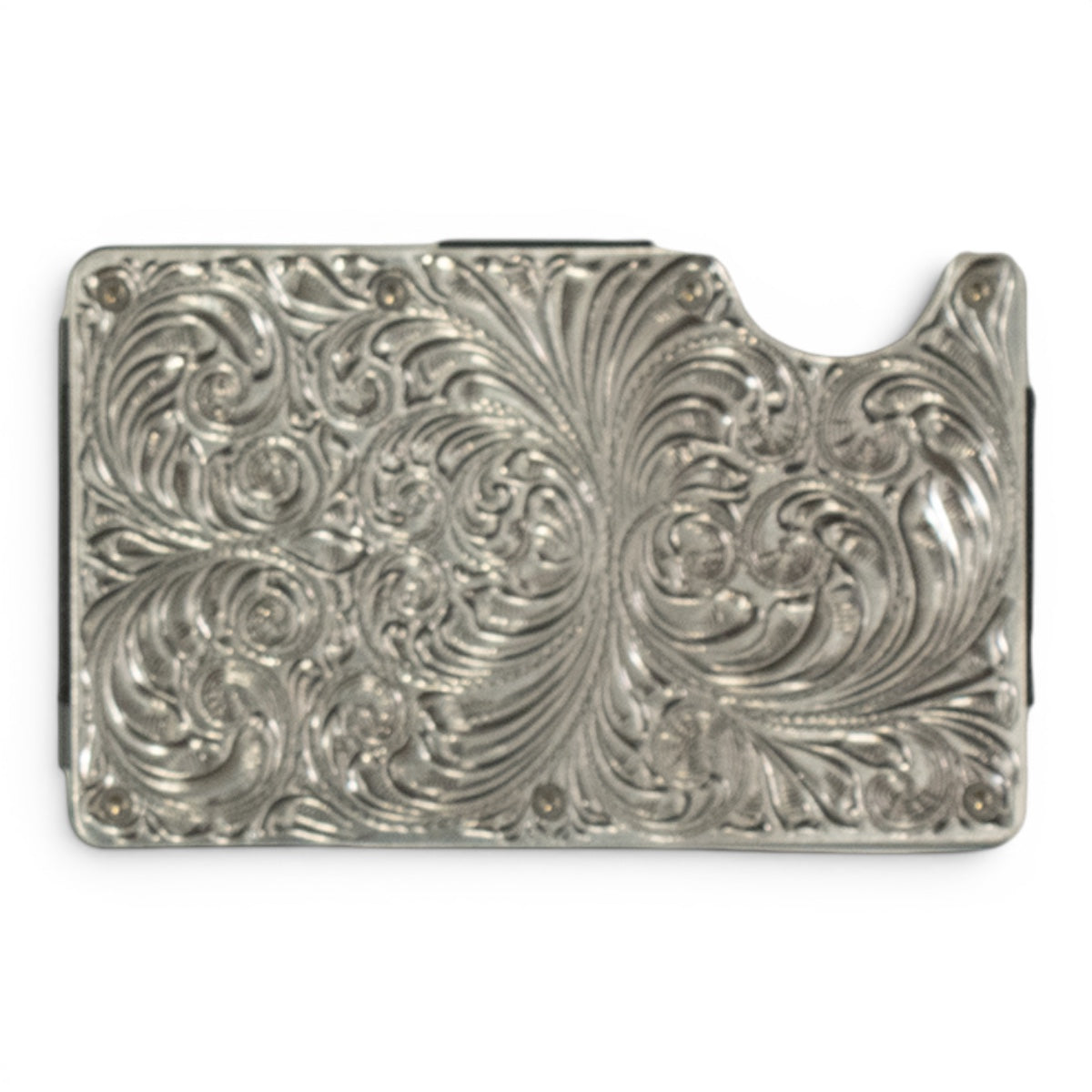 3D MENS SMART WALLET SCROLL ENGRAVED SILVER