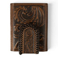 3D MENS UTILITY WALLET SCROLL EMBOSSED EDGE LACE BROWN