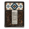 3D MENS BIFOLD STYLE WALLET MONEY CLIP RESIN BEAD INLAY BLACK BROWN