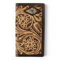 3D MENS RODEO STYLE WALLET HAND TOOLED FLORAL DIAMOND CALF HAIR BROWN
