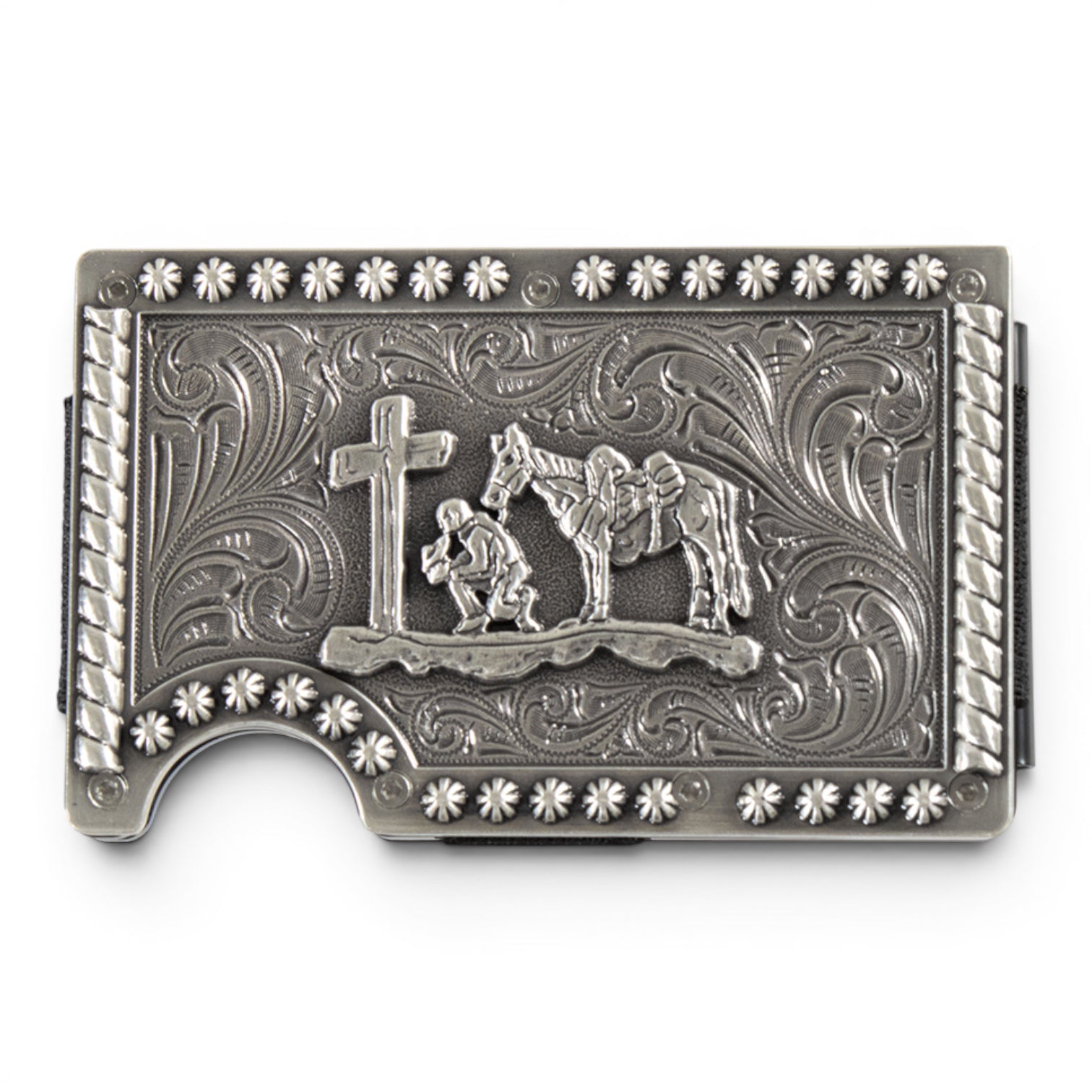 3D MENS SMART STYLE WALLET COWBOY PRAYER SILVER