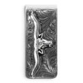 3D MENS METAL MONEY CLIP LONG HORN SILVER