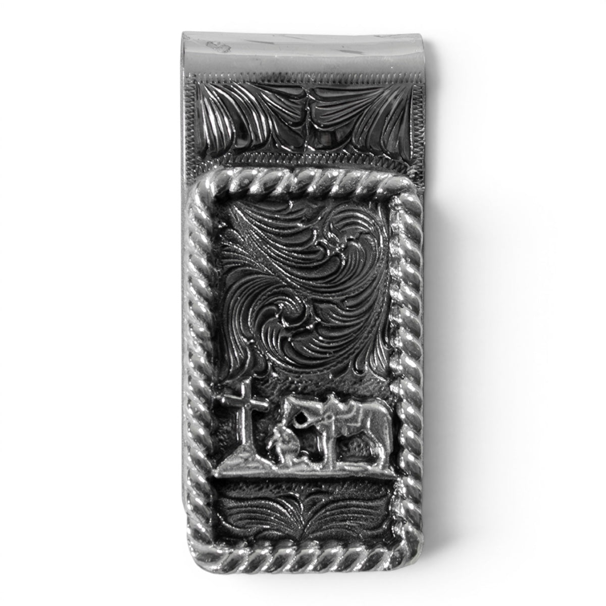 3D MENS METAL MONEY CLIP COWBOY PRAYER SILVER