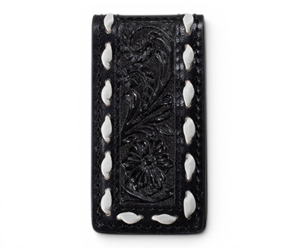 3D MENS MONEY CLIP FLORAL EMBOSSED BLACK