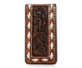 3D MENS MONEY CLIP FLORAL EMBOSSED BROWN