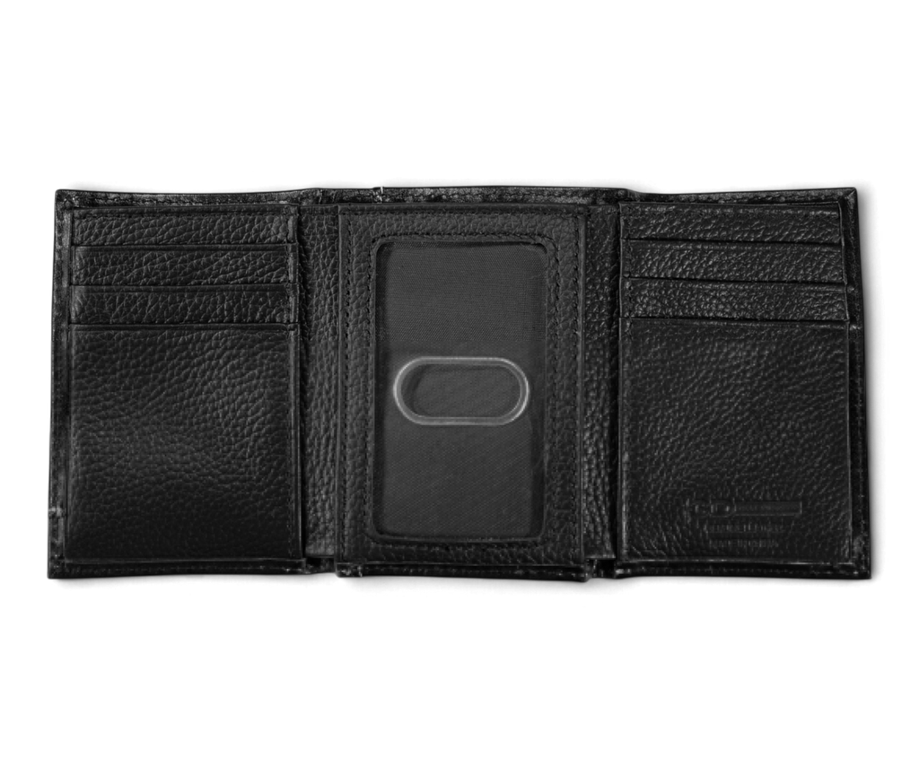 3D MENS TRIFOLD STYLE WALLET BASKET WEAVE OVERLAY BLACK