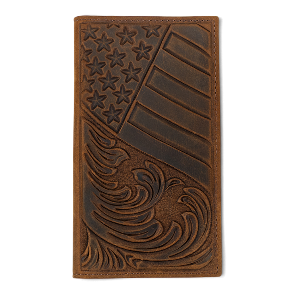 3D MENS RODEO STYLE WALLET AMERICAN FLAG EMBOSSED MEDIUM BROWN