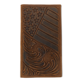 3D MENS RODEO STYLE WALLET AMERICAN FLAG EMBOSSED MEDIUM BROWN