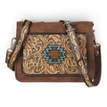 ANGEL RANCH SELENE CROSSBODY – WESTERN TOOLED LEATHER BAG WITH HIDE-ON AZTEC DETAIL
