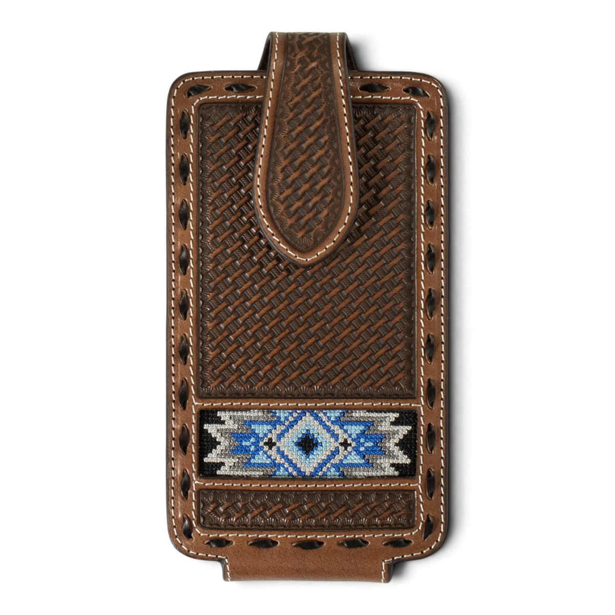 3D CELL PHONE CASE BASKET WEAVE EMBOSSED BUCK LACE BROWN