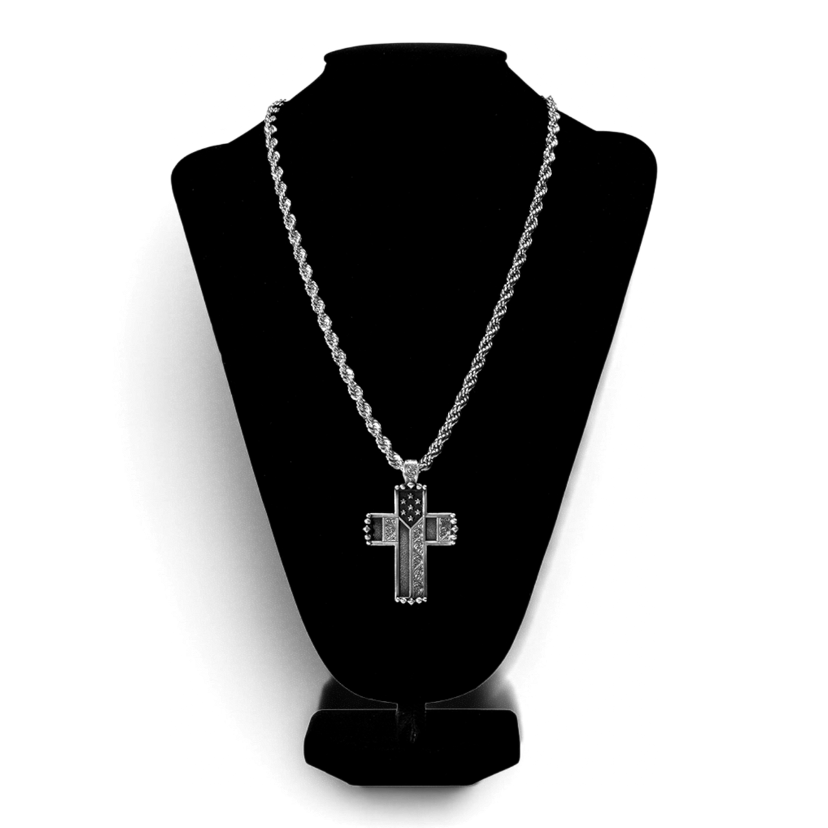 SILVER STRIKE MENS 24" BEADED CROSS
