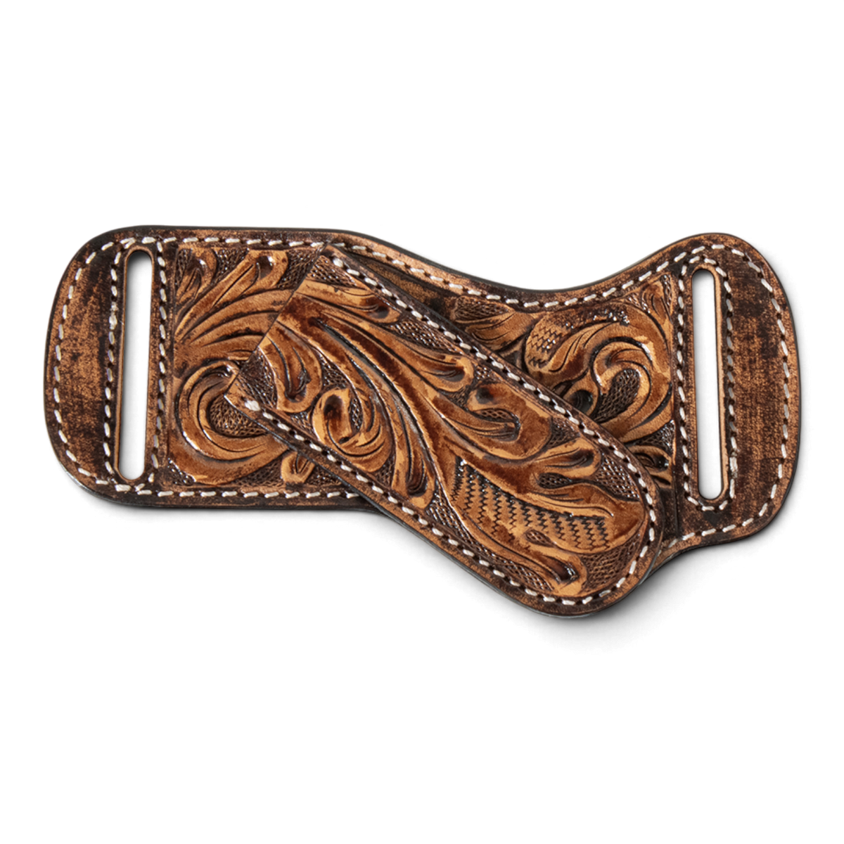 3D KNIFE SHEATH HORIZONTAL PANCAKE HAND TOOLED BROWN