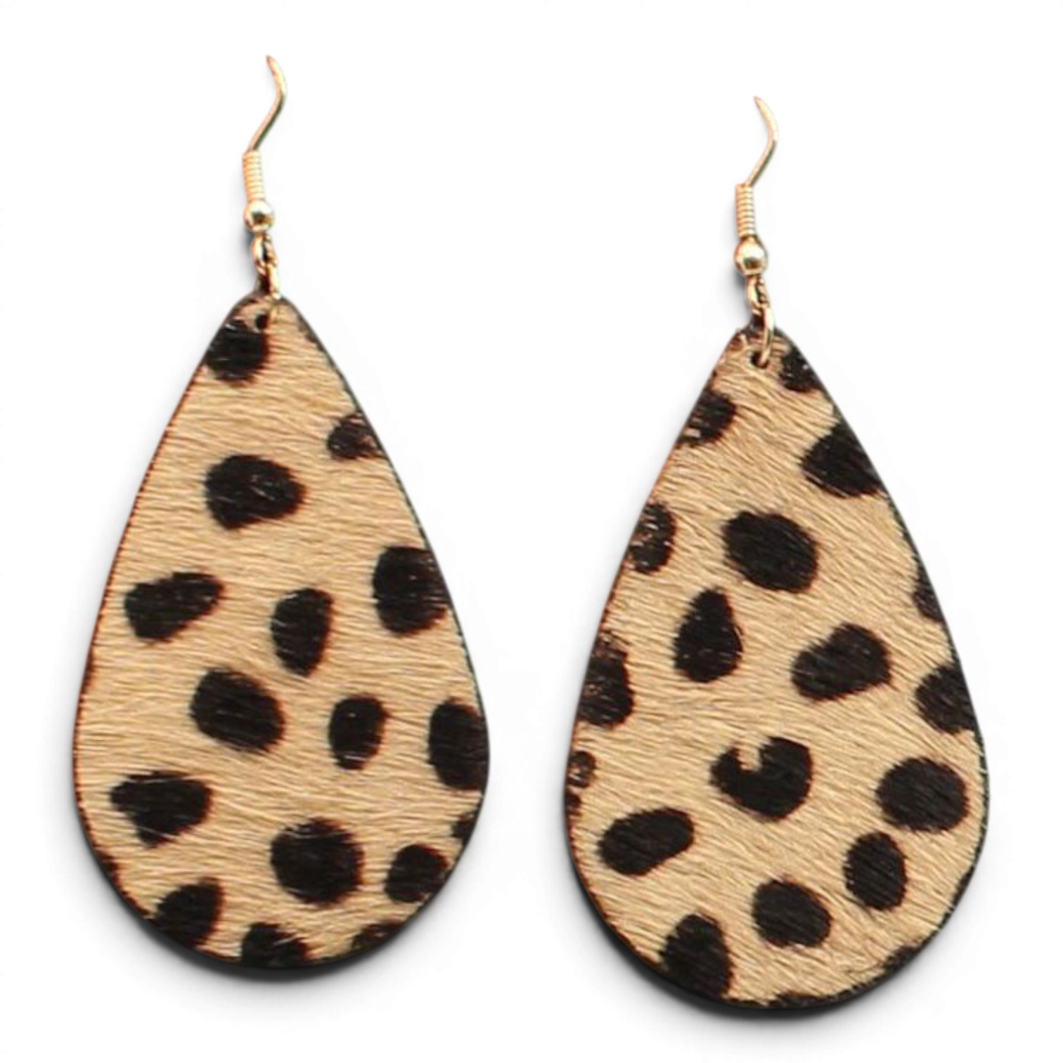 SILVER STRIKE EARRINGS TEARDROP CHEETAH PRINT