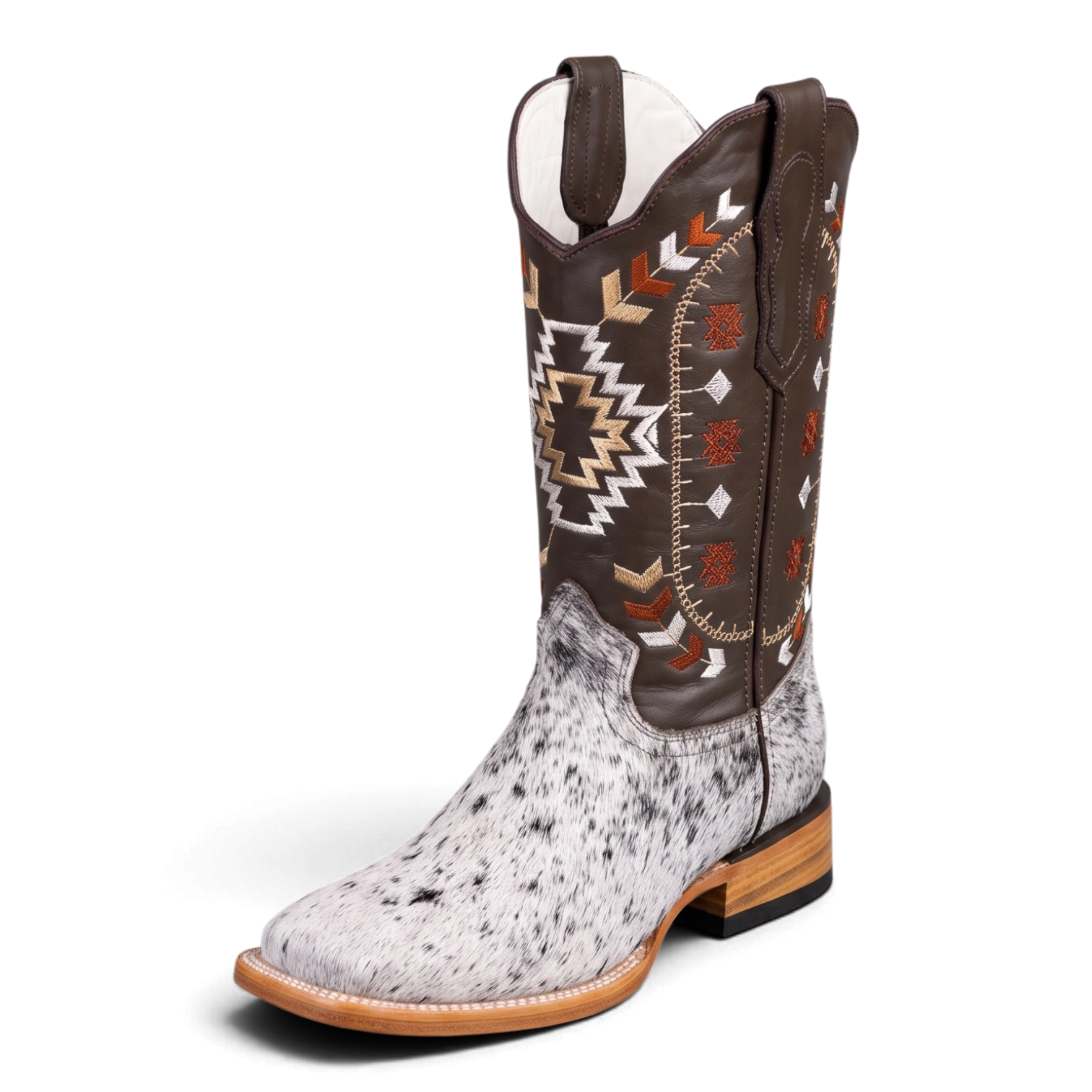 Wide Square Toe Hair-On Cowhide Western Boot — Brown