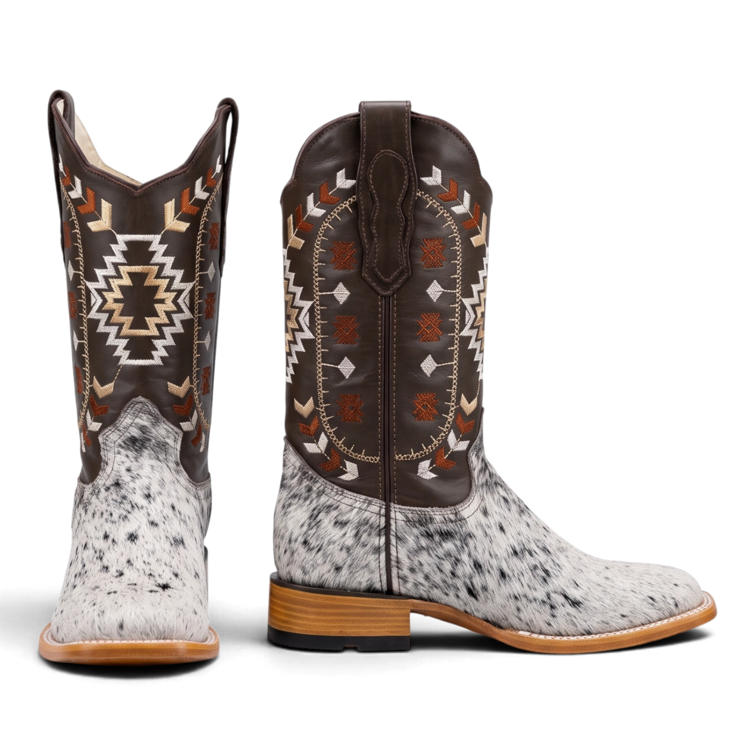 Wide Square Toe Hair-On Cowhide Western Boot — Brown