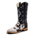 Wide Square Toe Hair-On Cowhide Western Boot — Black