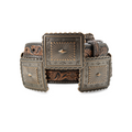 Ariat ladies' 1" brown leather belt with floral embossing and antique copper scalloped conchos.