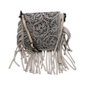 Hand-Tooled Leather Fringe Crossbody Bag - Cream