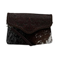 Hand-Tooled Leather & Cowhide Envelope Clutch Crossbody