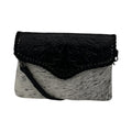 Hand-Tooled Leather & Cowhide Envelope Clutch Crossbody - Black & Gray