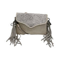 Cream Tooled Leather & Cowhide Fringe Crossbody Bag