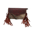 Brown Tooled Leather & Cowhide Fringe Crossbody Bag