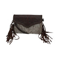 Dark Brown Tooled Leather & Cowhide Fringe Crossbody Bag