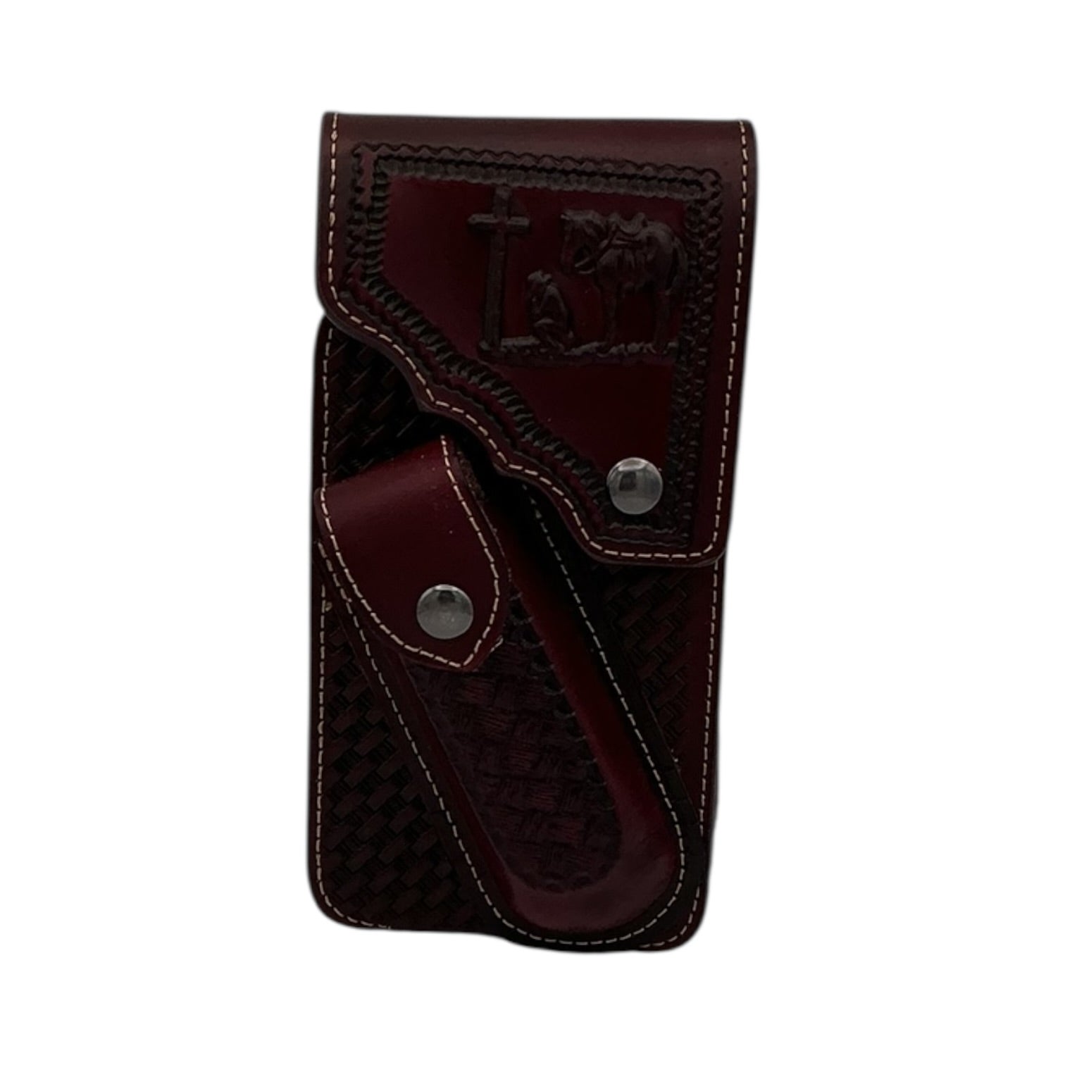 Hand-Tooled Leather Phone Case with Knife Pocket - XL