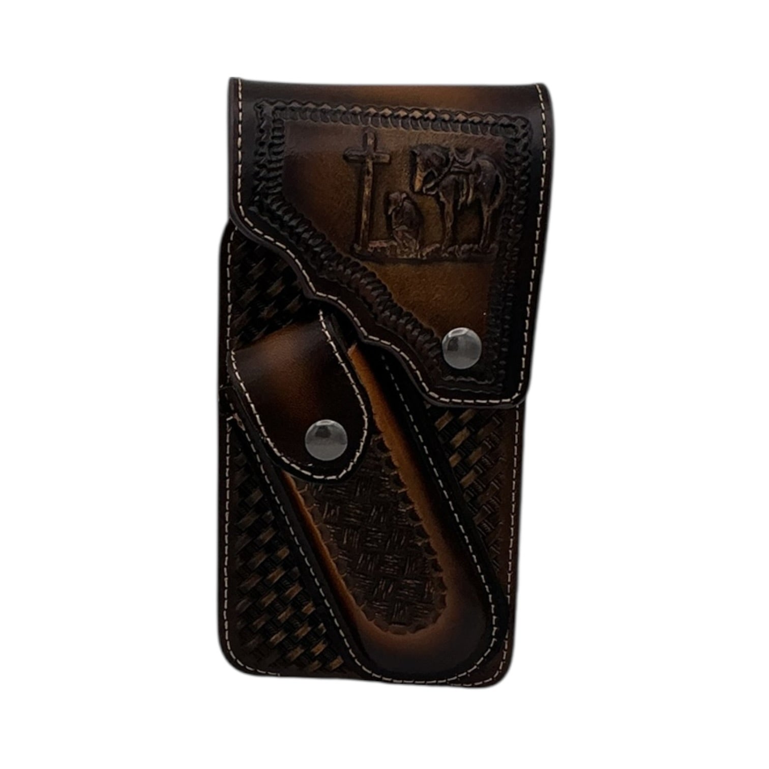 Hand-Tooled Leather Phone Case with Knife Pocket - XL