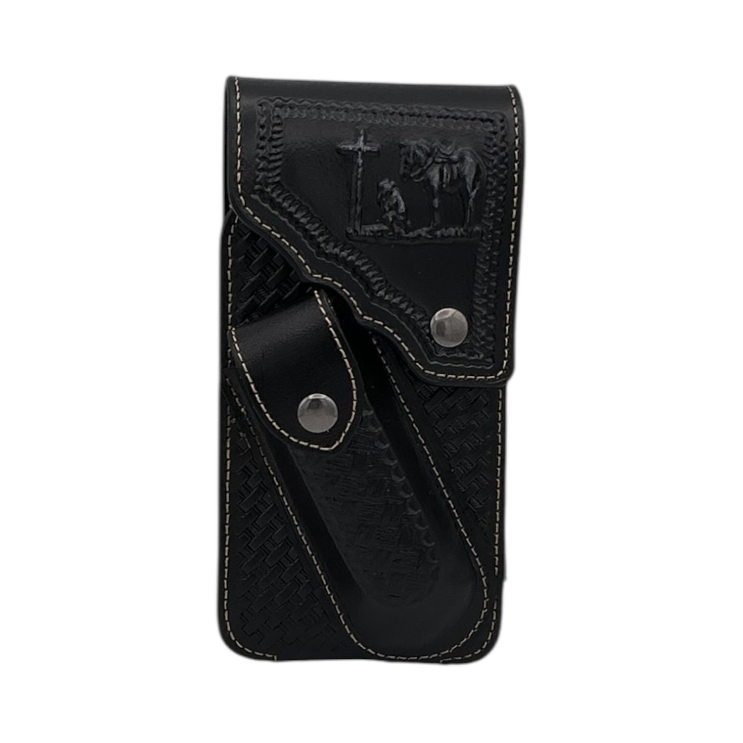 Hand-Tooled Leather Phone Case with Knife Pocket - XL