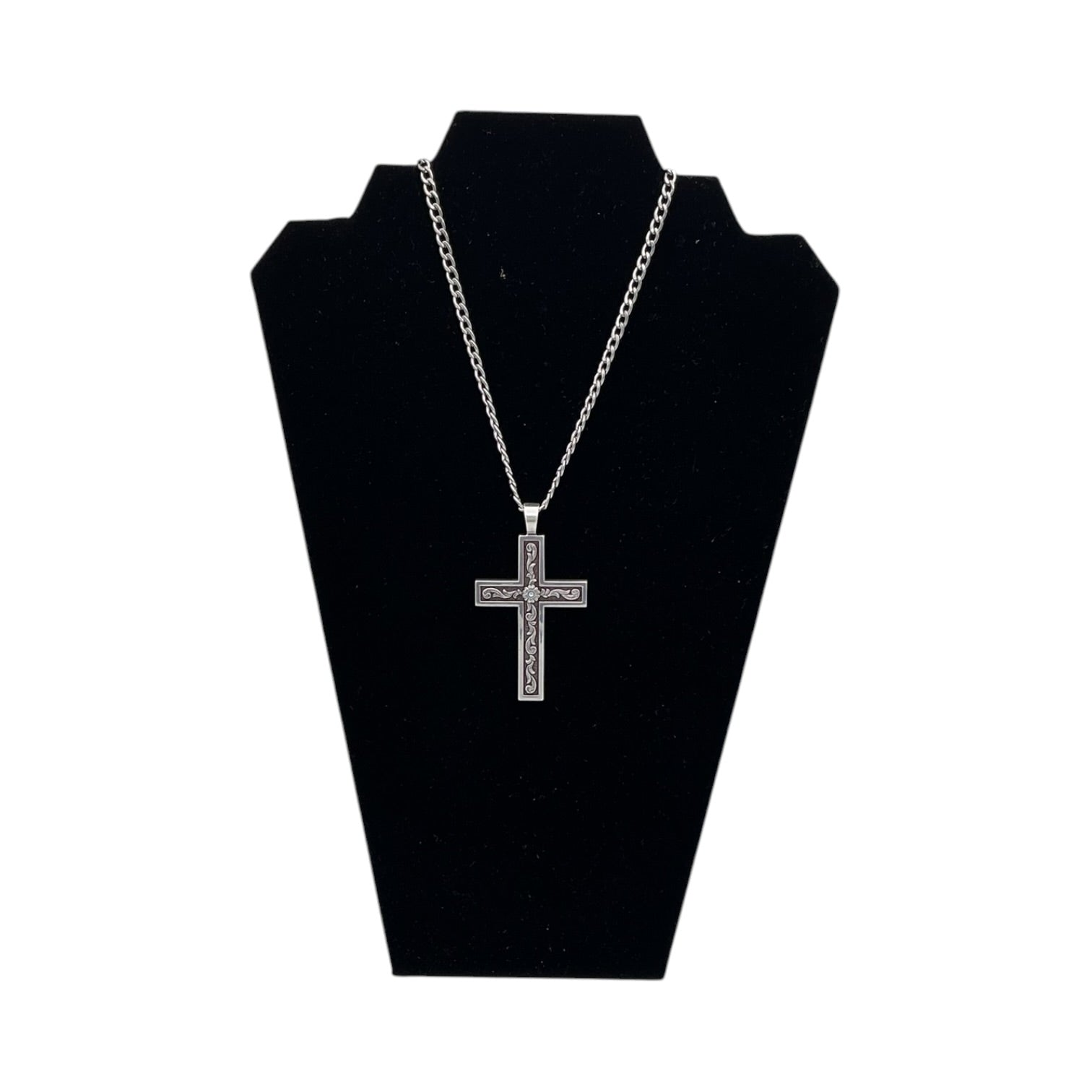 TWISTER MENS NECKLACE CROSS AQUA STONE