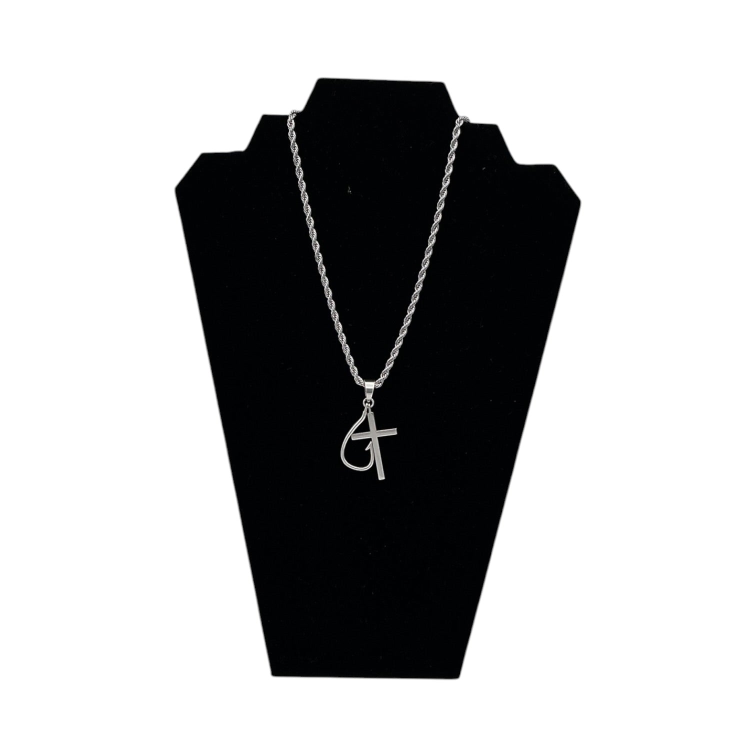 TWISTER CROSS AND FISH HOOK NECKLACE