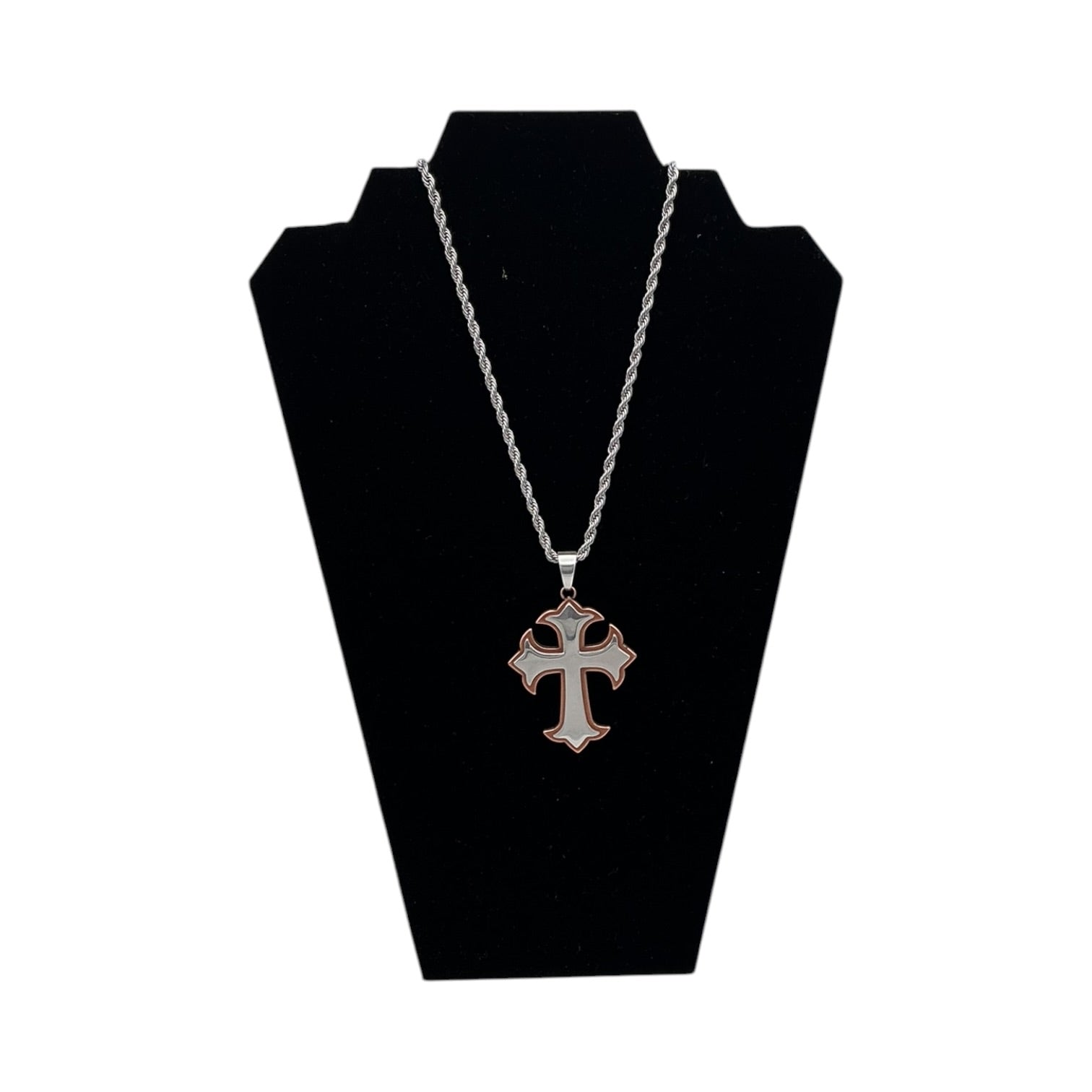 TWISTER MENS NECKLACE 2-TONE CROSS