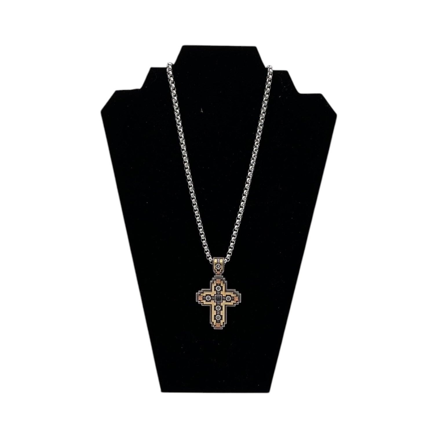 SILVER STRIKE MENS NECKLACE 24" GOLD SILVER CROSS