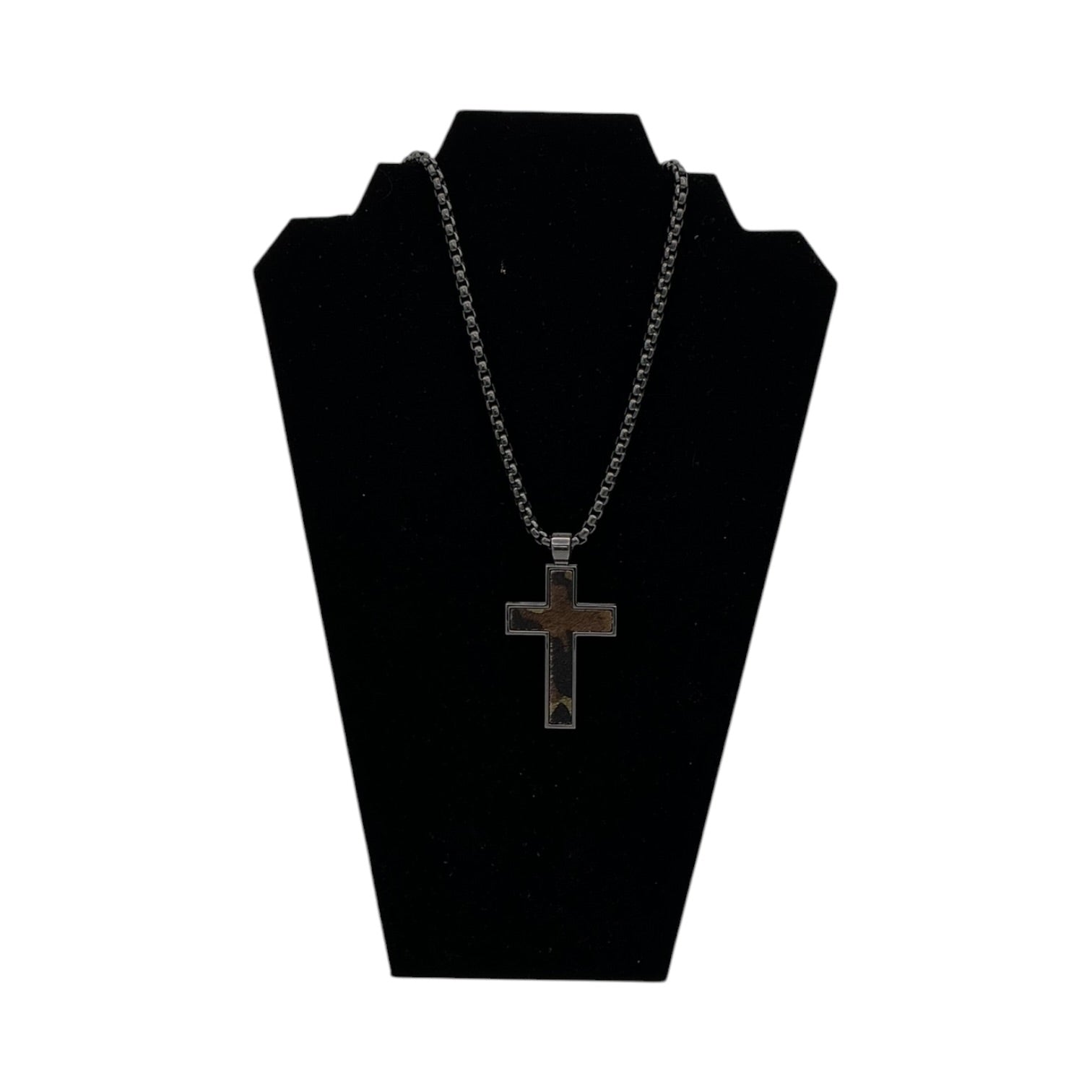 SILVER STRIKE MENS NECKLACE 24" GUNMETAL CAMO CROSS